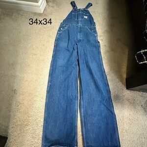 Carhartt Denim Bib Overalls in Indigo, 34x34 loose fit